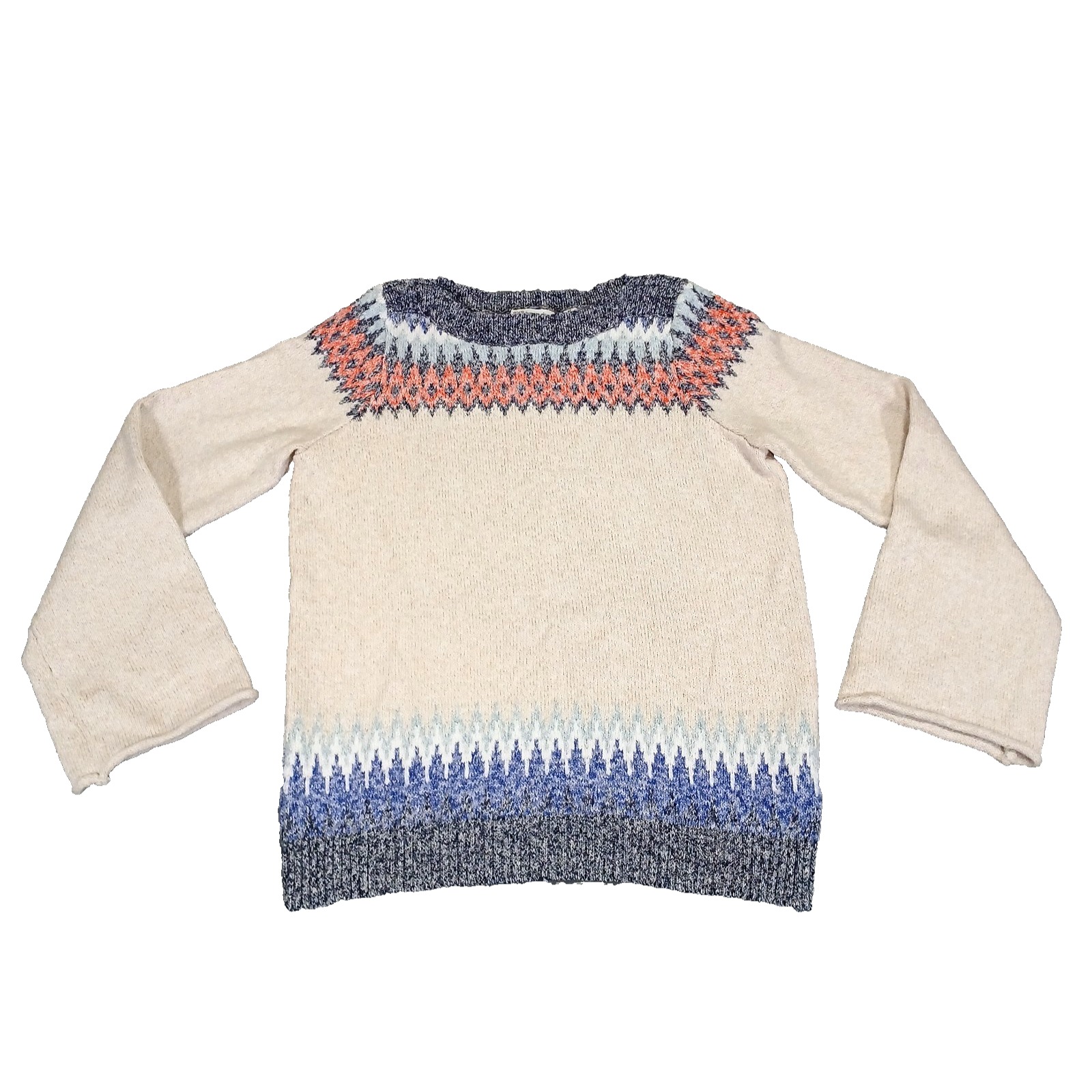 Rafaella Womens Fair Isle Winter Holiday Crewneck Bell Sleeve Sweater Size S